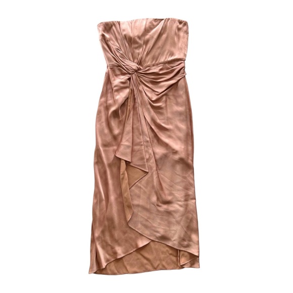 white midi dress high neck Laina High Slit Satin Midi Dress